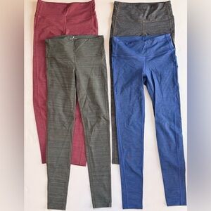 Athleta High-Waisted Leggings Set in Red, Grey, and Blue